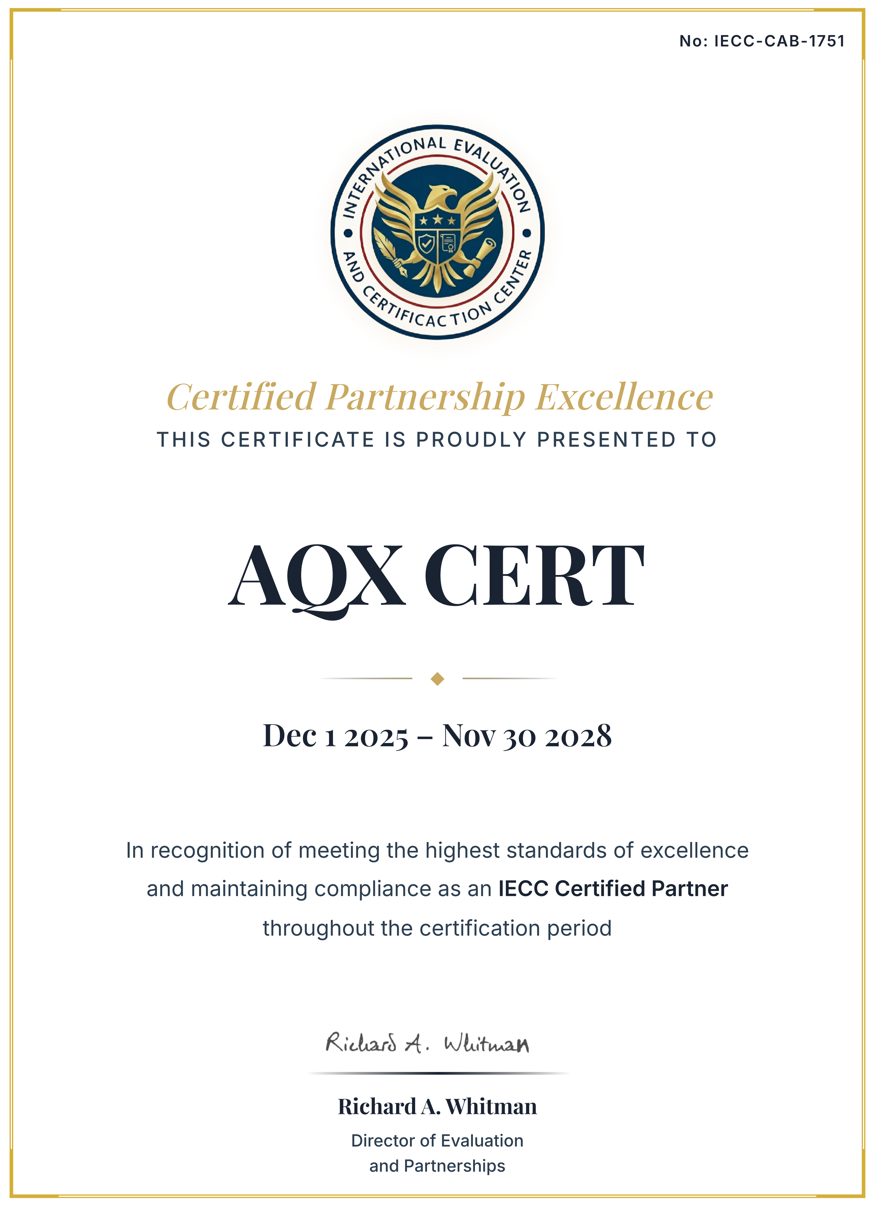 Sample AQX certificate image